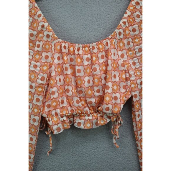 Madden NYC Long Mesh Puff Sleeve Crop Top-Size Small-BOHO - Picture 9 of 10